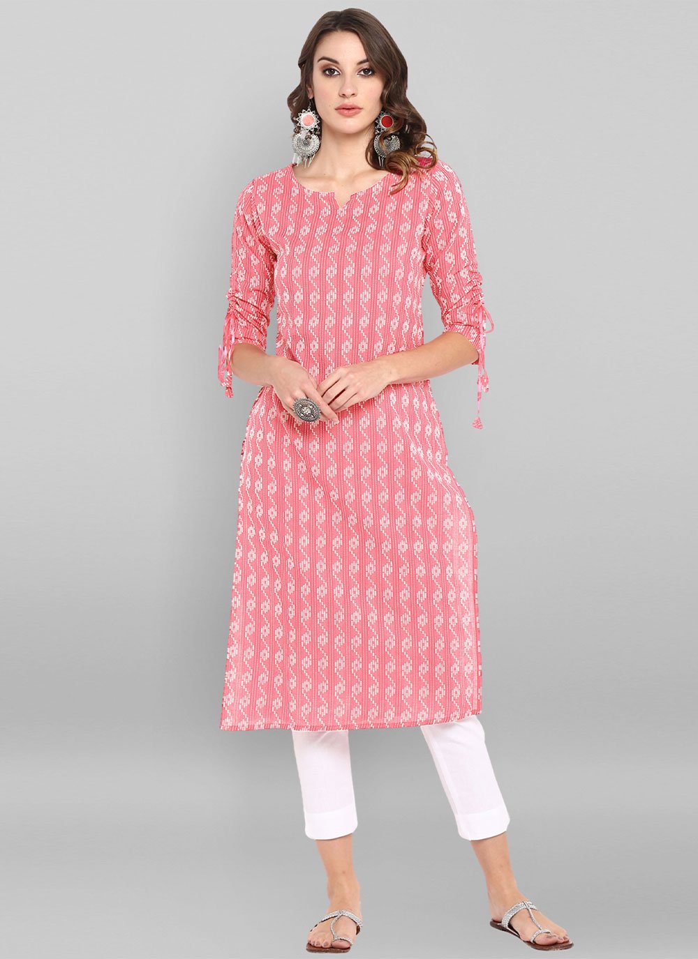 Party Wear Kurti Cotton Pink Woven Kurtis