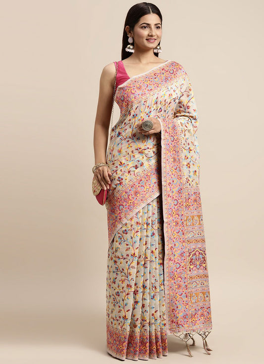 Trendy Saree Cotton Silk Off White Woven Saree