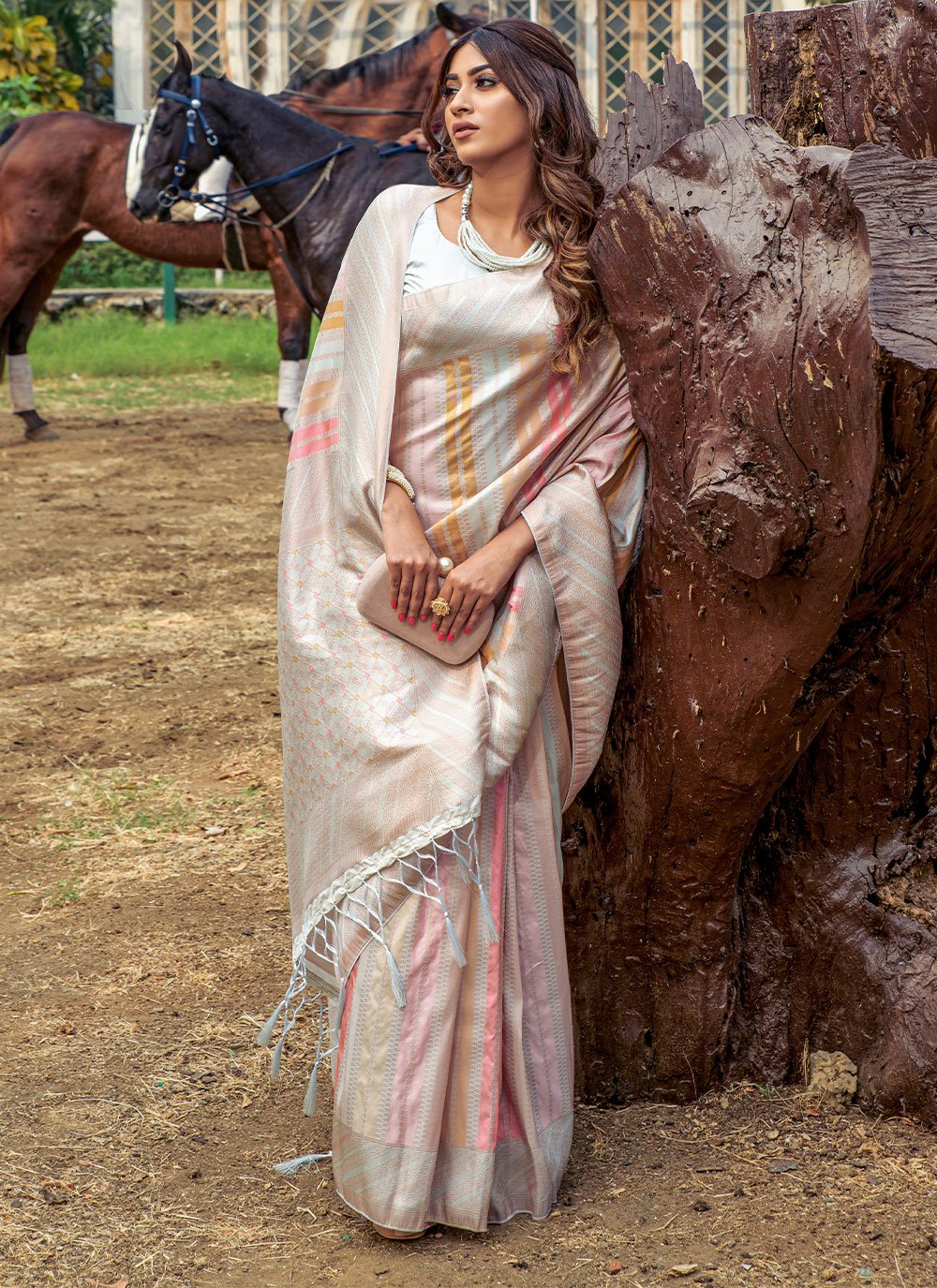 Contemporary Silk Cream Patch Border Saree