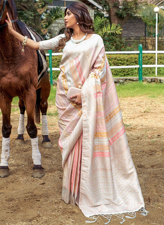 Contemporary Silk Cream Patch Border Saree