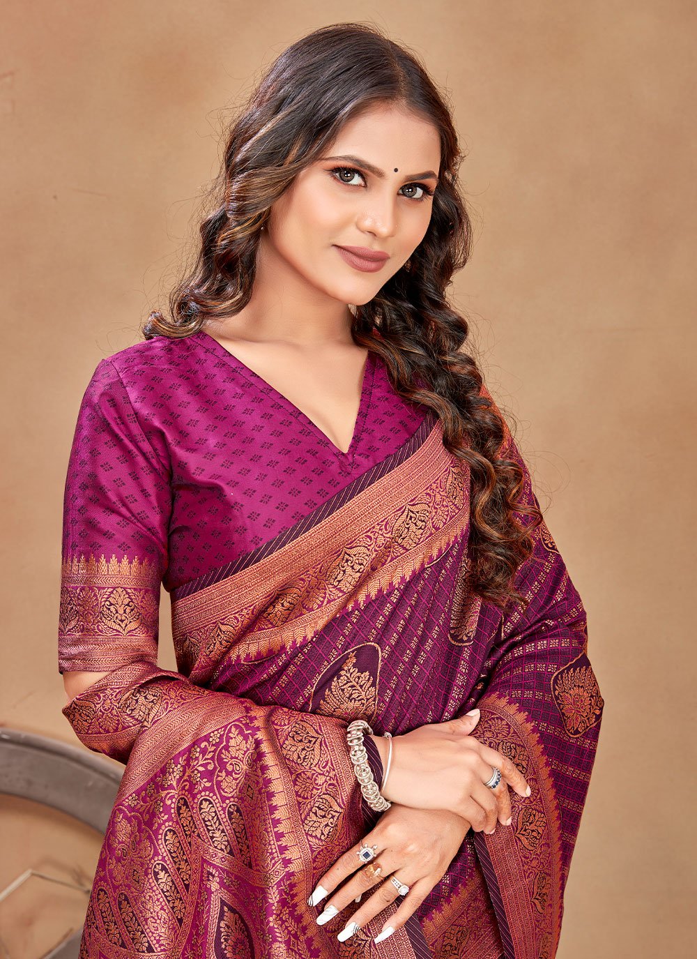 Designer Satin Silk Purple Woven Saree