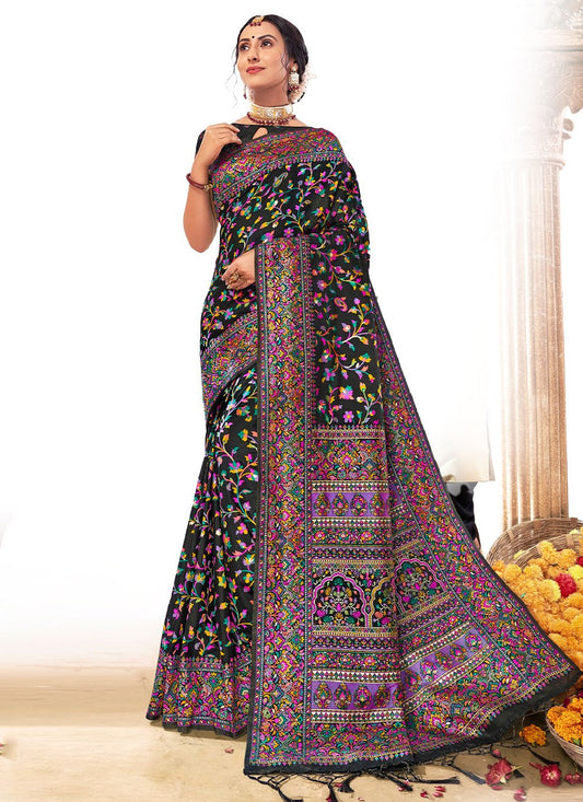 Classic Blended Cotton Black Woven Saree