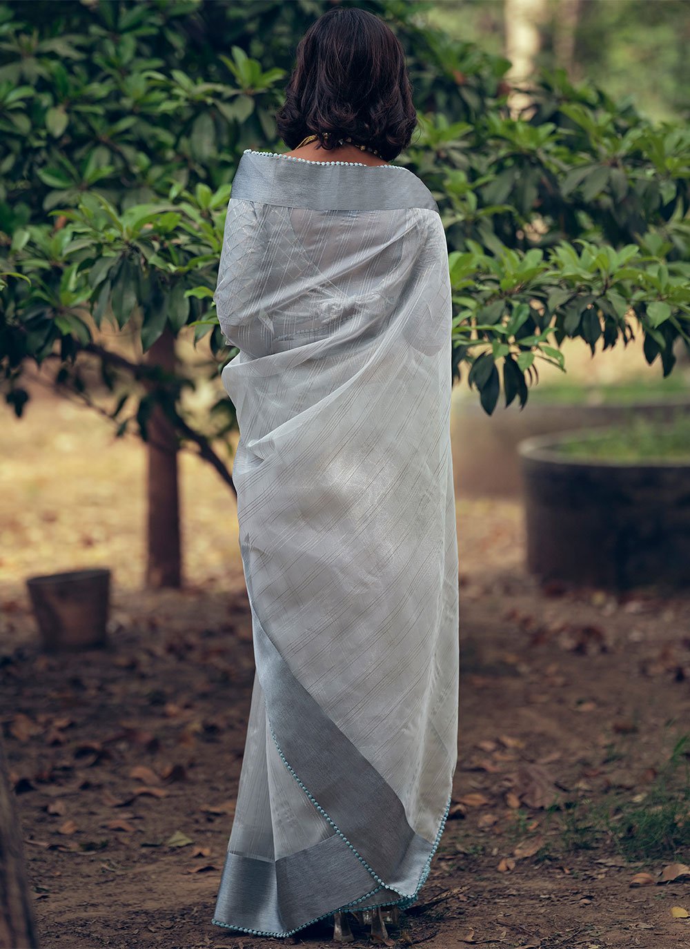 Classic Organza Grey Woven Saree