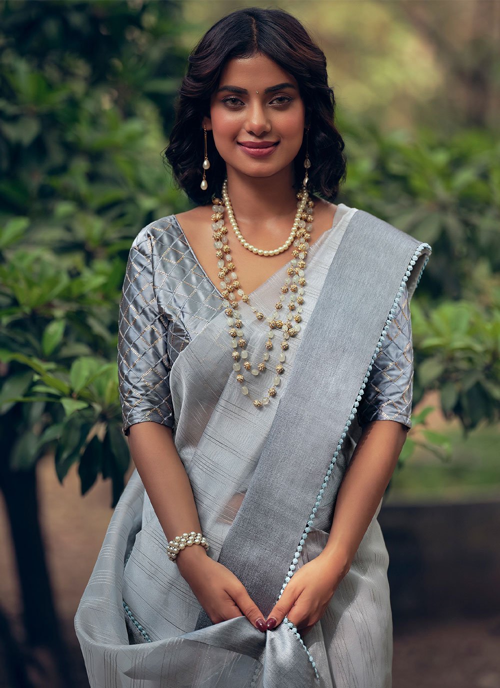 Classic Organza Grey Woven Saree