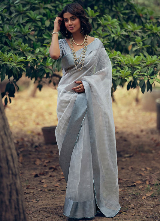 Classic Organza Grey Woven Saree