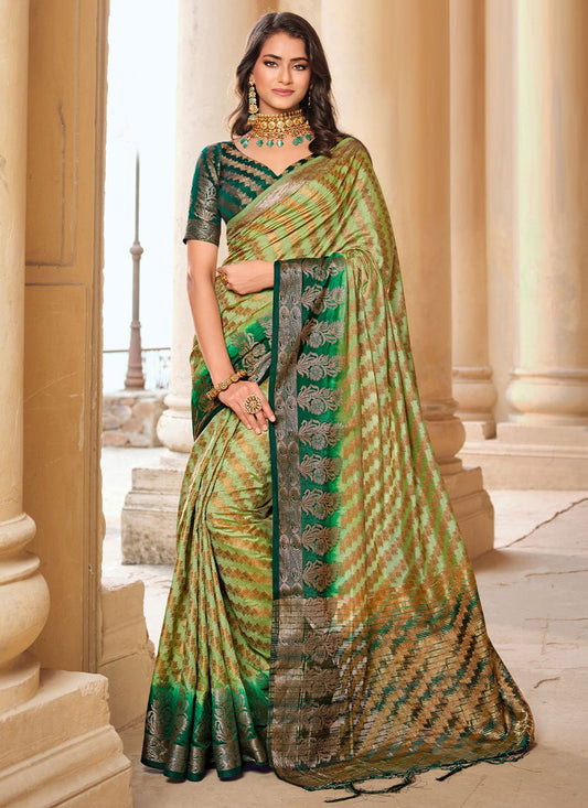 Contemporary Raw Silk Sea Green Woven Saree