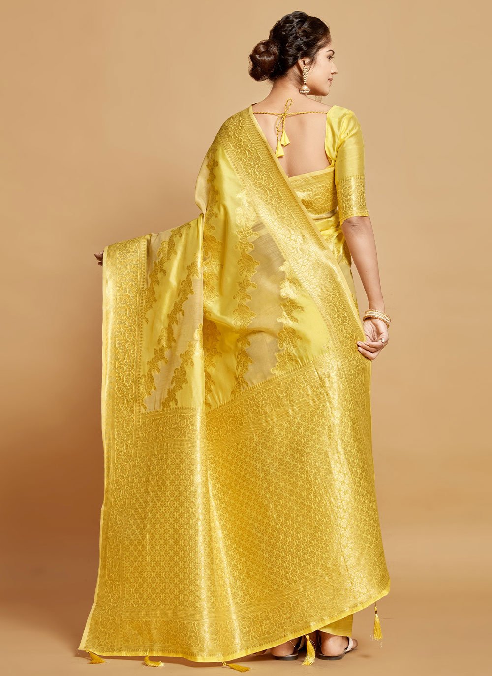 Trendy Saree Linen Yellow Woven Saree