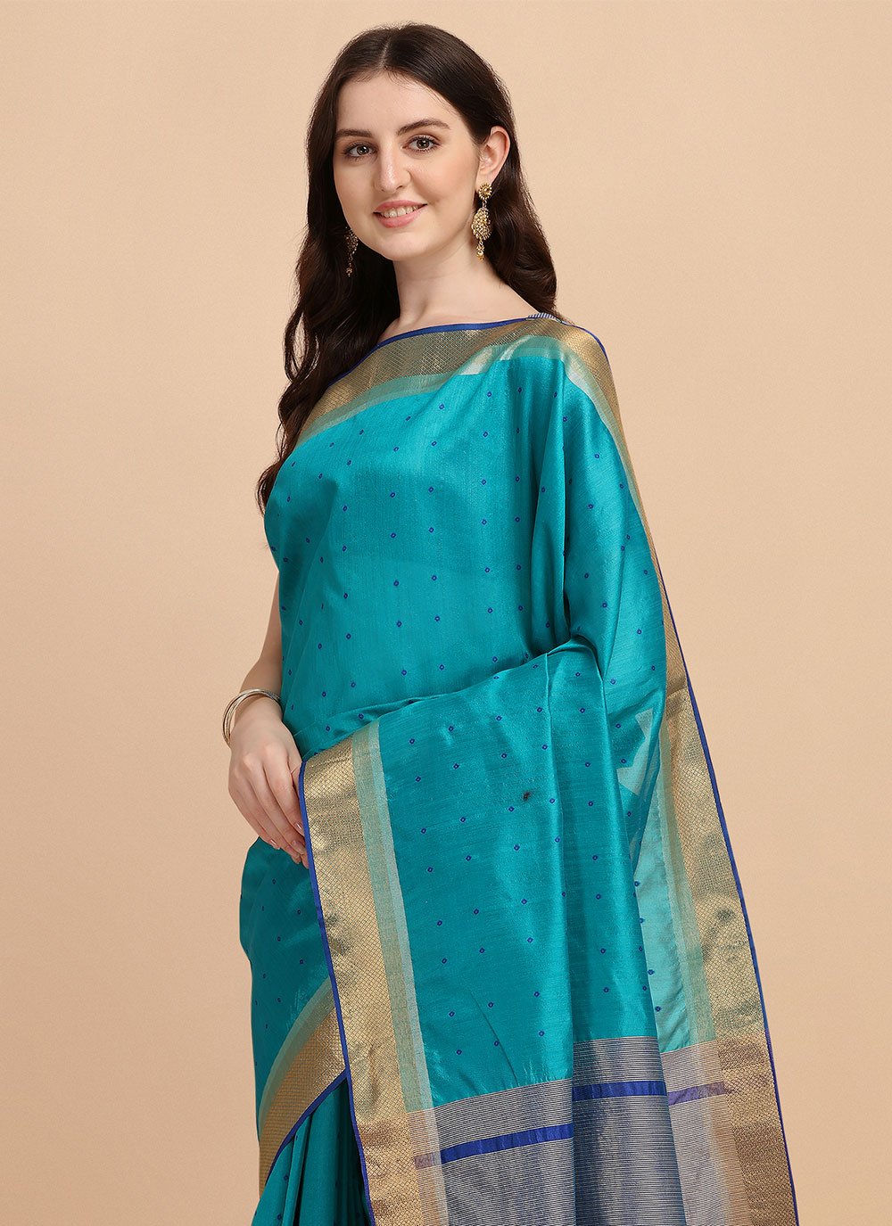 Classic Tussar Silk Firozi Woven Saree