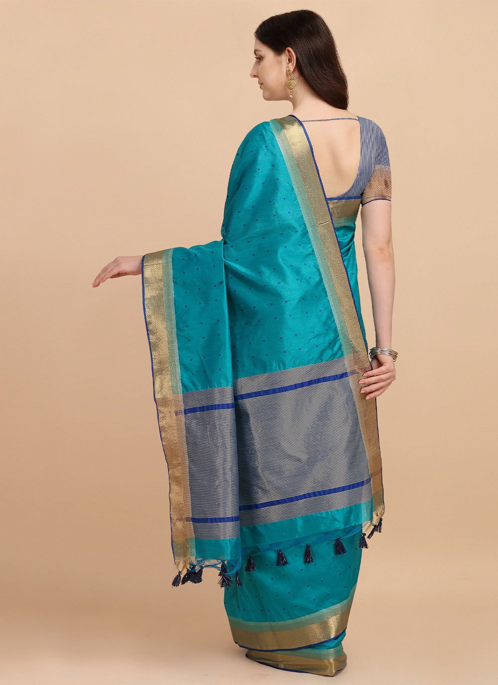 Classic Tussar Silk Firozi Woven Saree