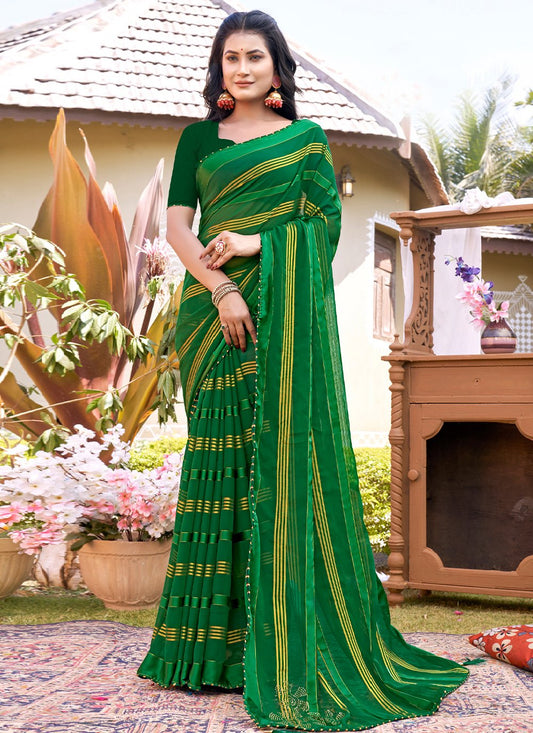 Classic Fancy Fabric Green Woven Saree