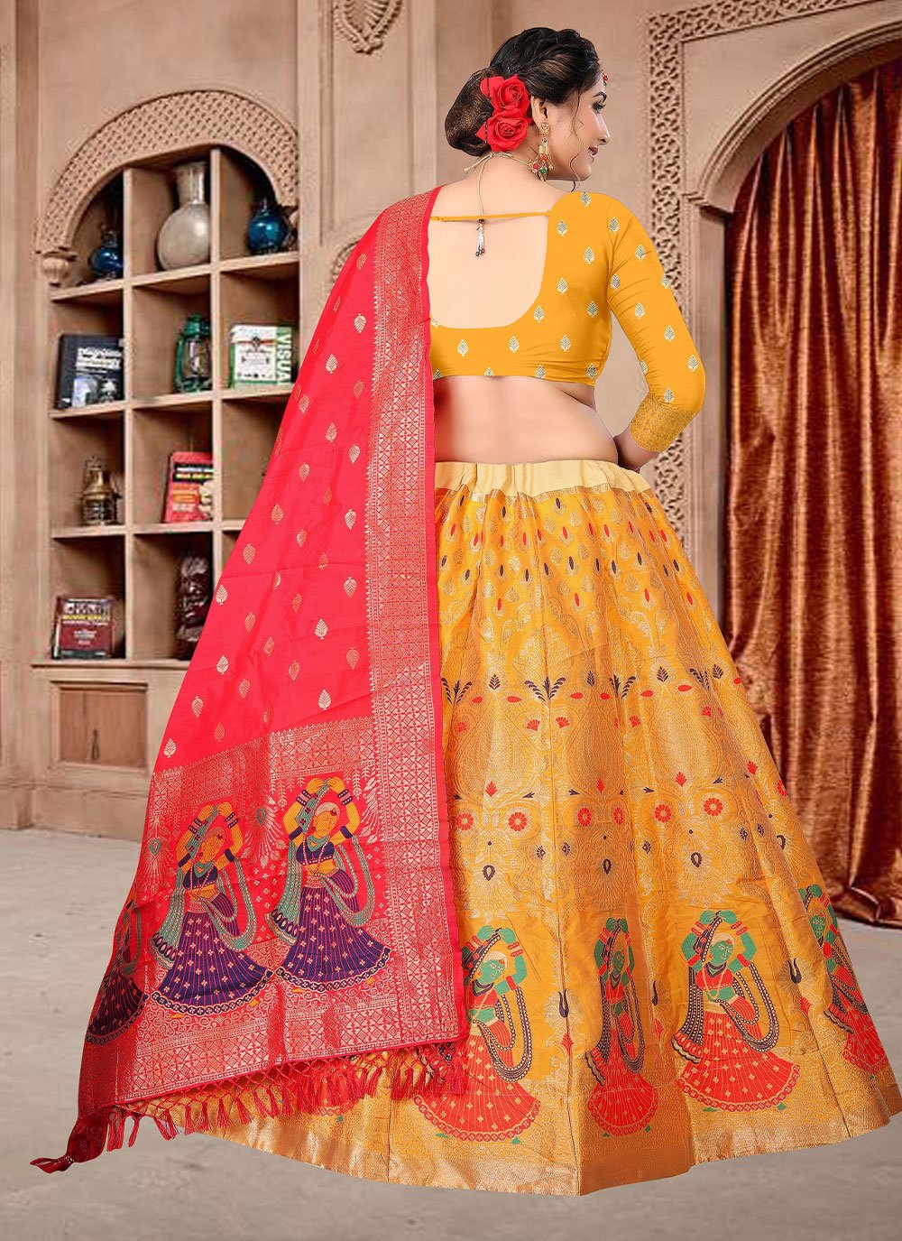 A Line Lehenga Jacquard Mustard Woven Lehenga Choli