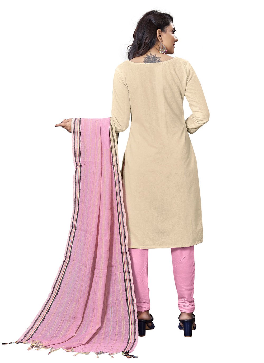 Straight Salwar Suit Cotton Khadi Off White Embroidered Salwar Kameez