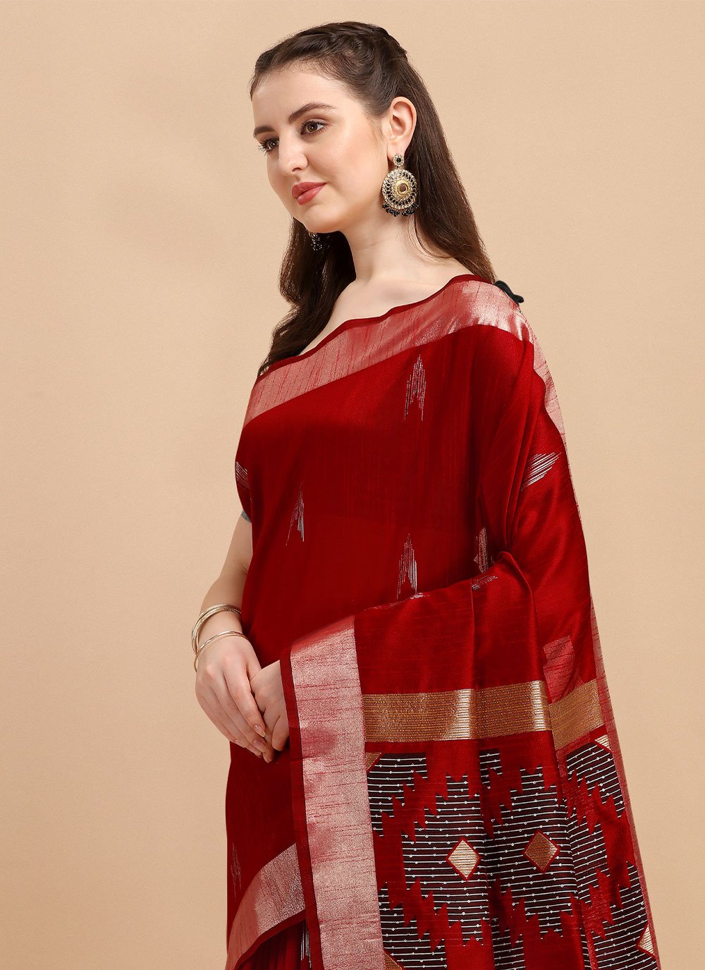 Classic Banglori Silk Raw Silk Maroon Sequins Saree