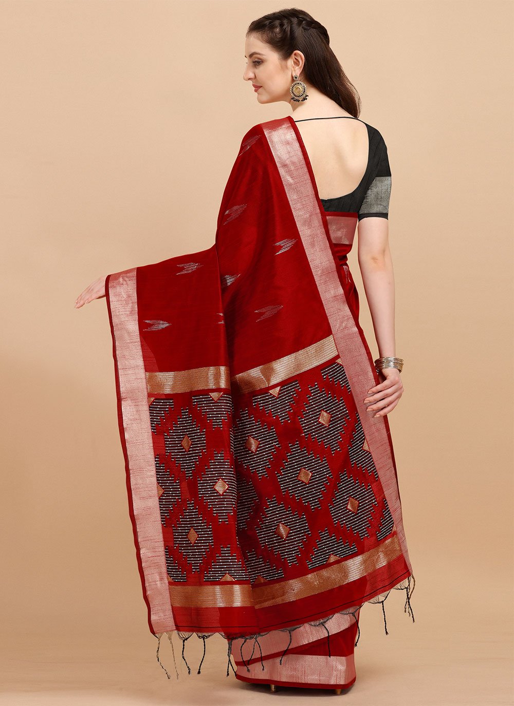 Classic Banglori Silk Raw Silk Maroon Sequins Saree