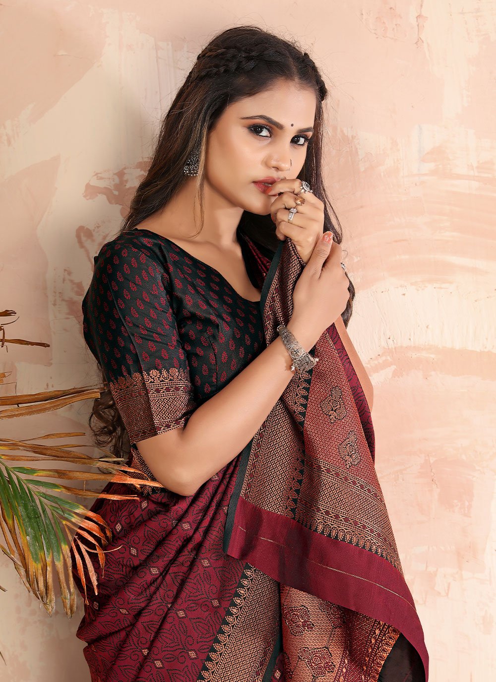 Traditional Saree Satin Silk Maroon Woven Saree