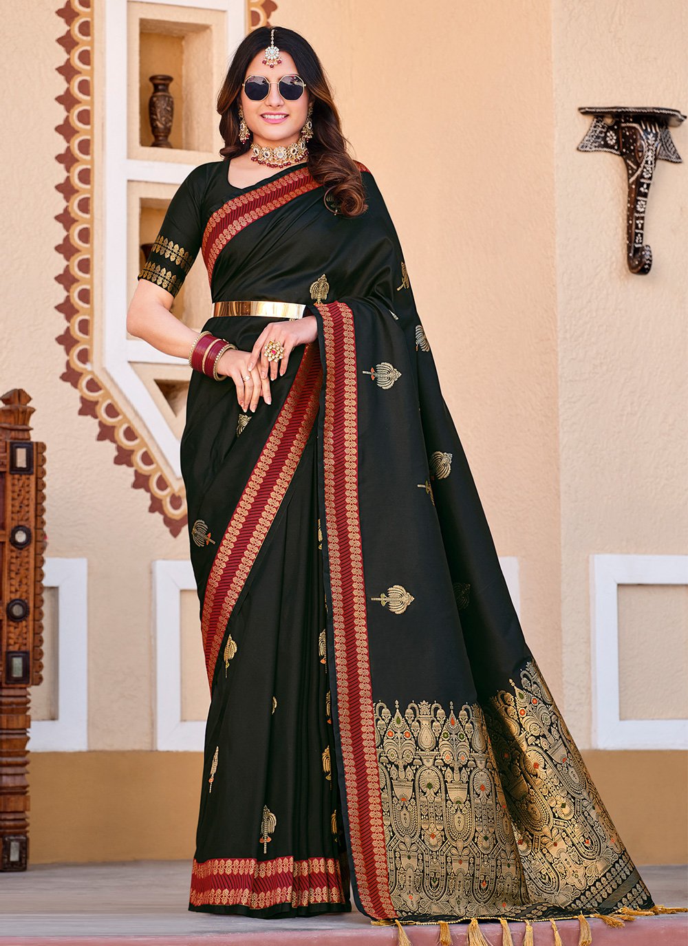 Contemporary Silk Black Patch Border Saree