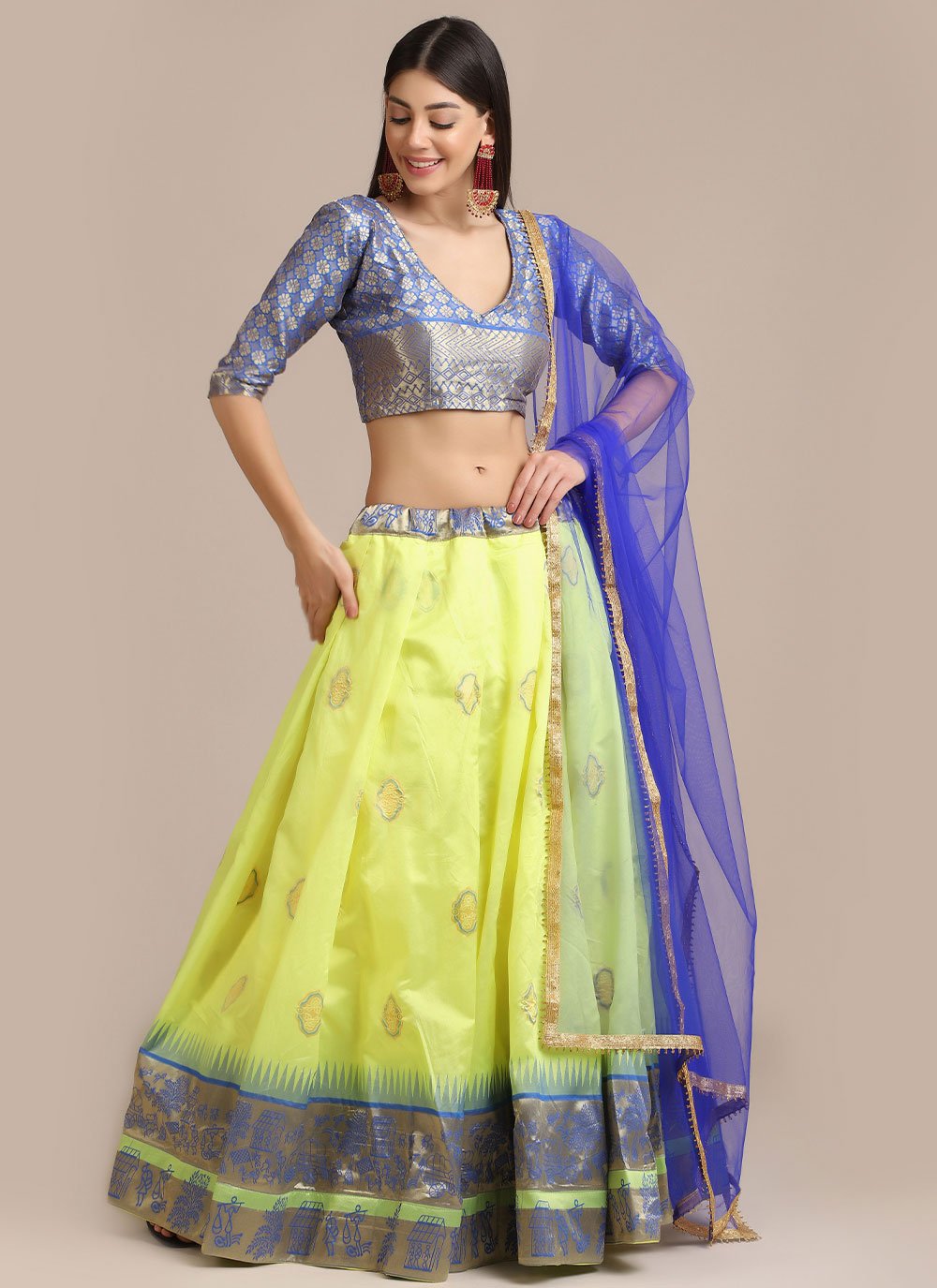 Lehenga Choli Jacquard Green Woven Lehenga Choli