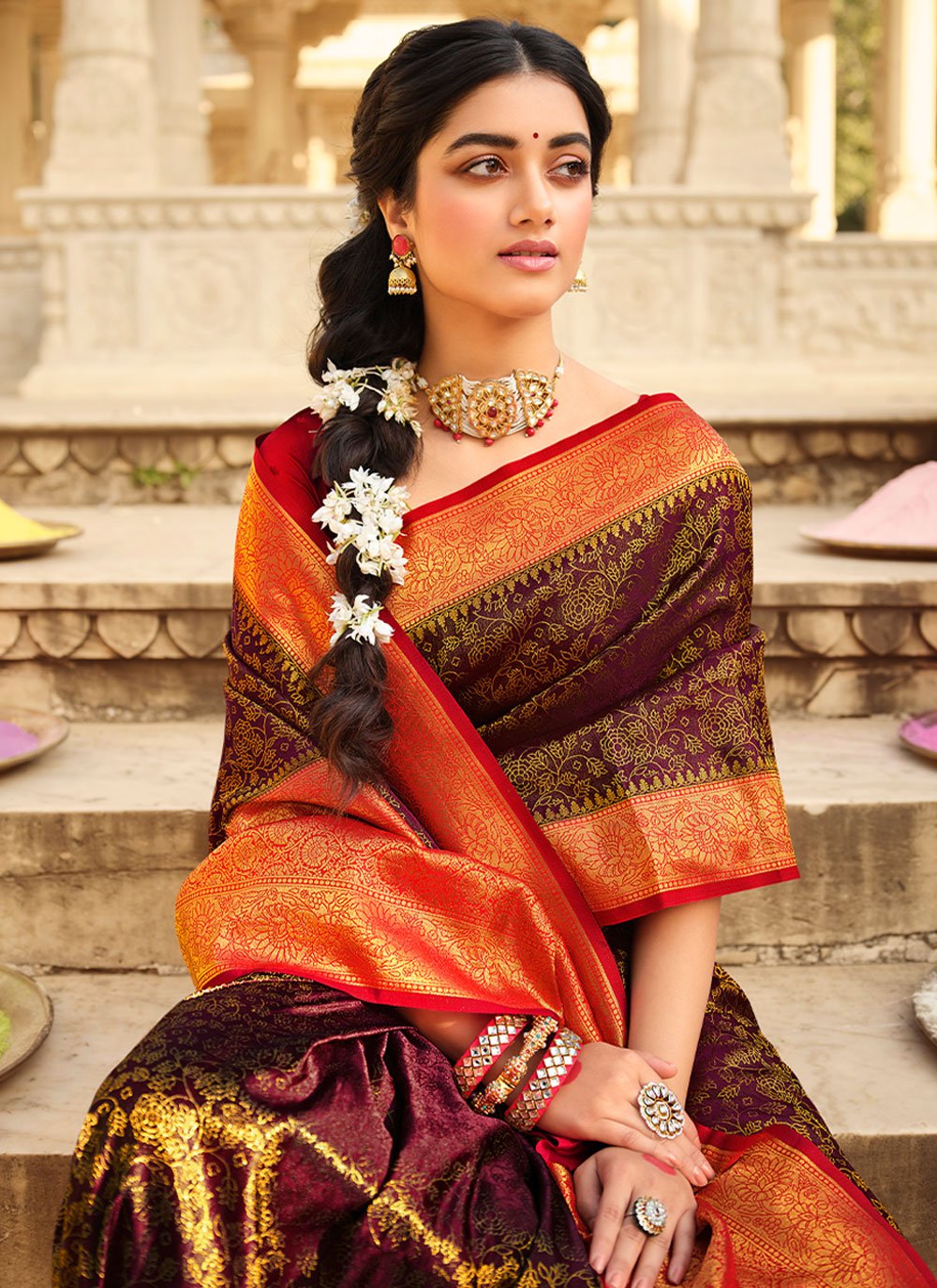 Classic Silk Multi Colour Patch Border Saree