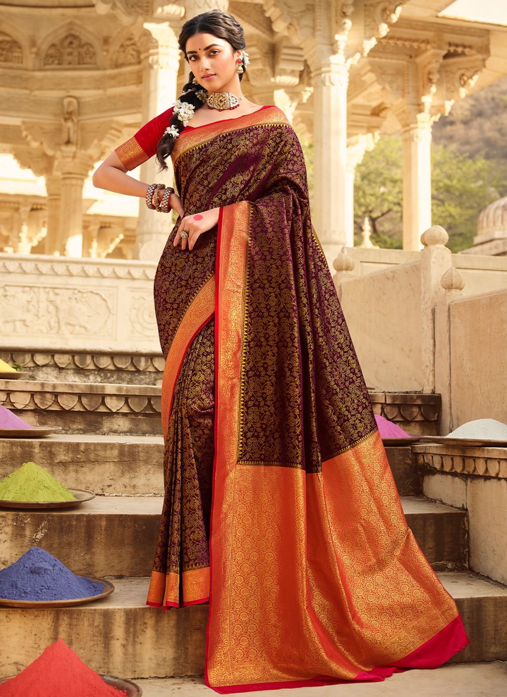 Classic Silk Multi Colour Patch Border Saree