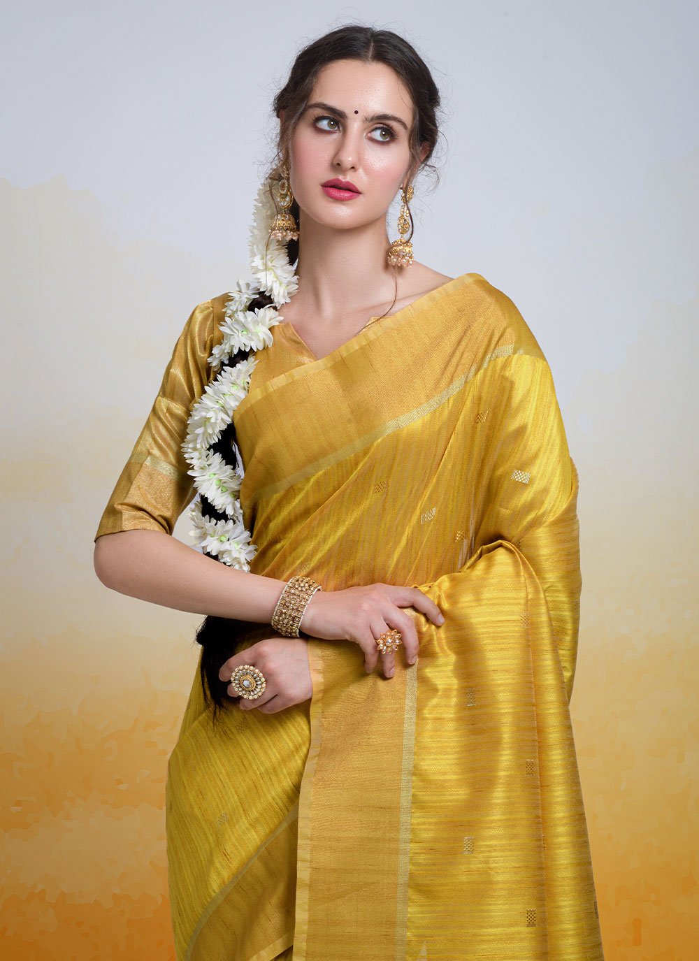 Contemporary Cotton Silk Mustard Woven Saree