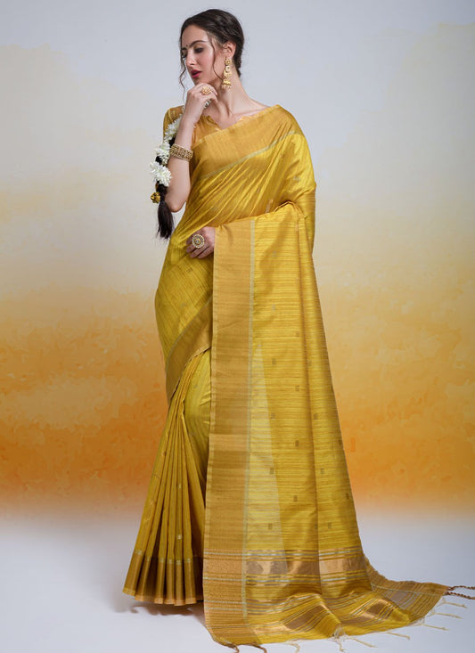 Contemporary Cotton Silk Mustard Woven Saree