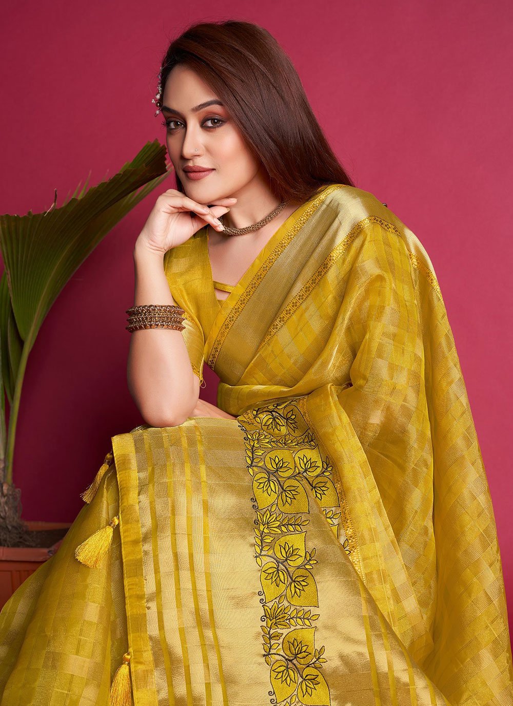 Trendy Saree Organza Silk Mustard Embroidered Saree