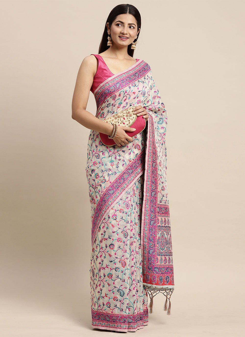 Contemporary Cotton Silk Off White Woven Saree