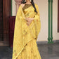 Classic Designer Organza Yellow Print Saree