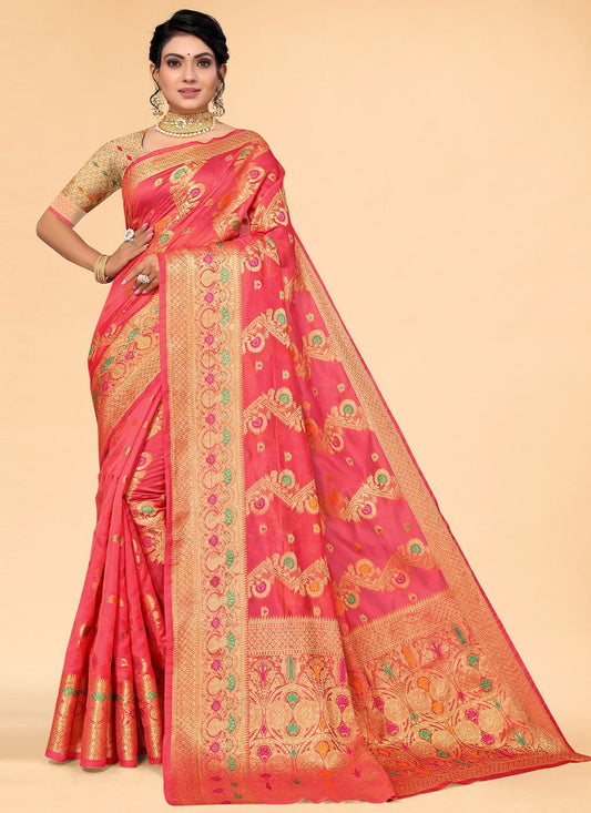 Classic Organza Pink Woven Saree