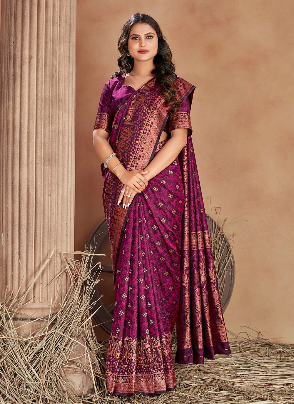 Trendy Saree Satin Silk Pink Woven Saree