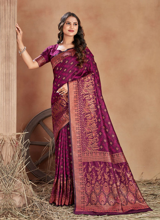 Trendy Saree Satin Silk Pink Woven Saree