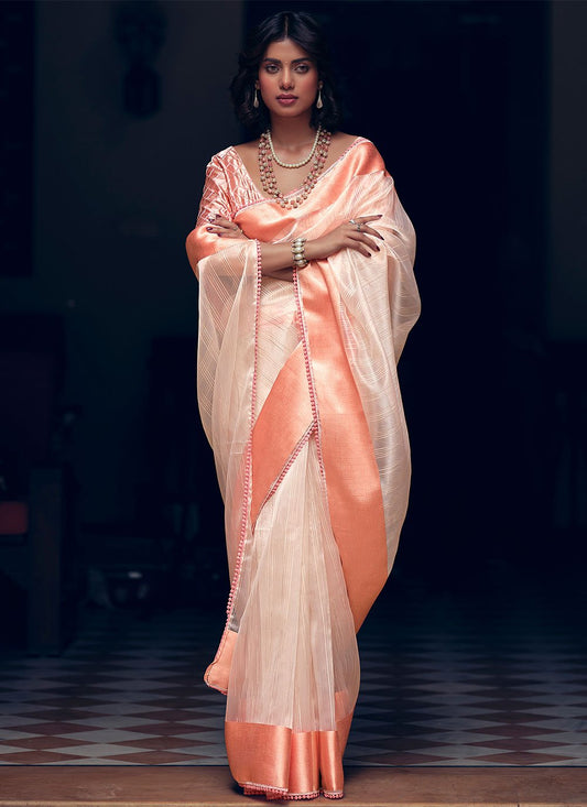 Classic Organza Peach Woven Saree