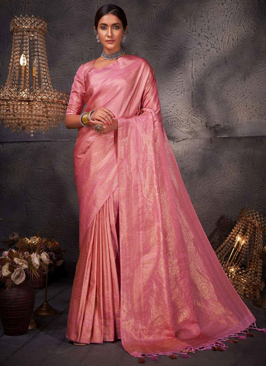 Designer Kanjivaram Silk Pink Woven Saree