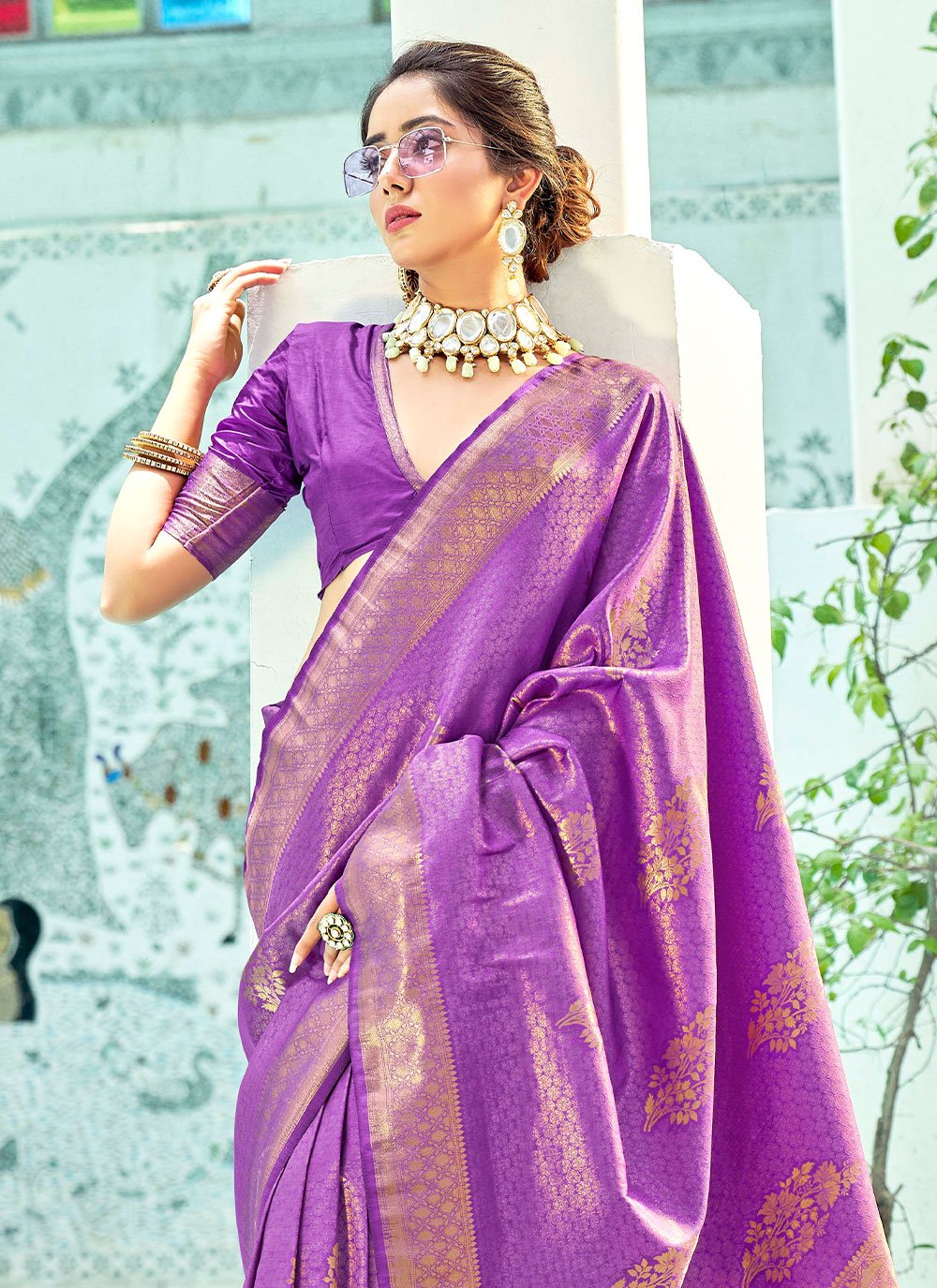 Trendy Saree Kanjivaram Silk Purple Woven Saree