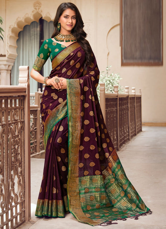 Trendy Saree Raw Silk Purple Woven Saree