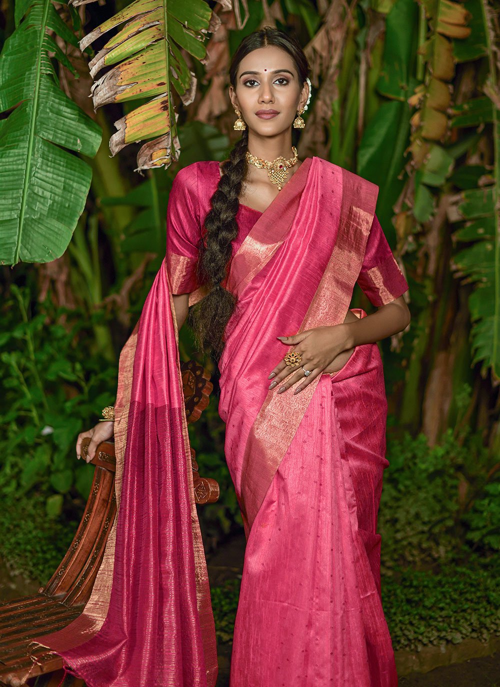 Bandhani Saree Raw Silk Rani Woven Saree