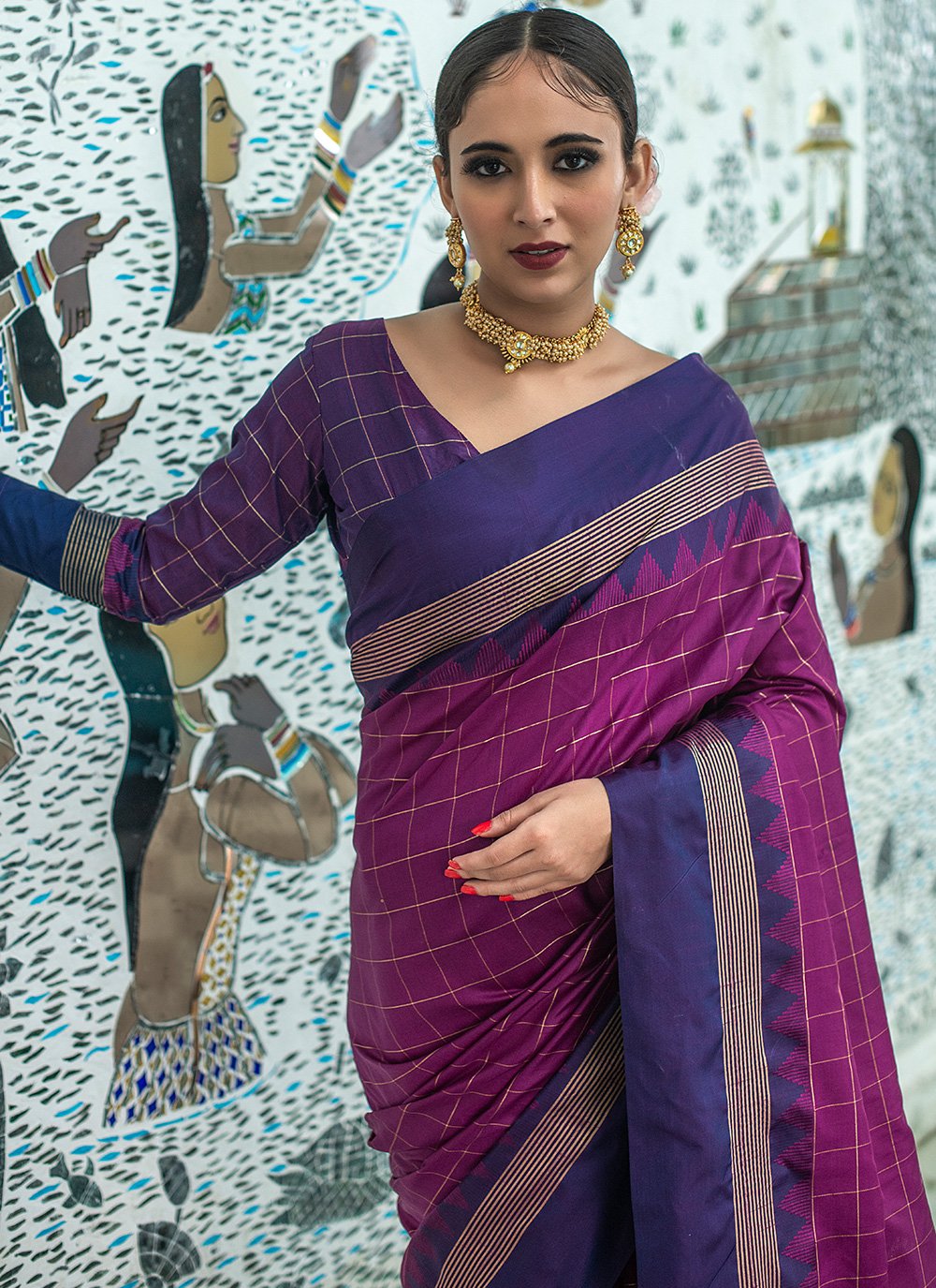 Contemporary Raw Silk Purple Woven Saree