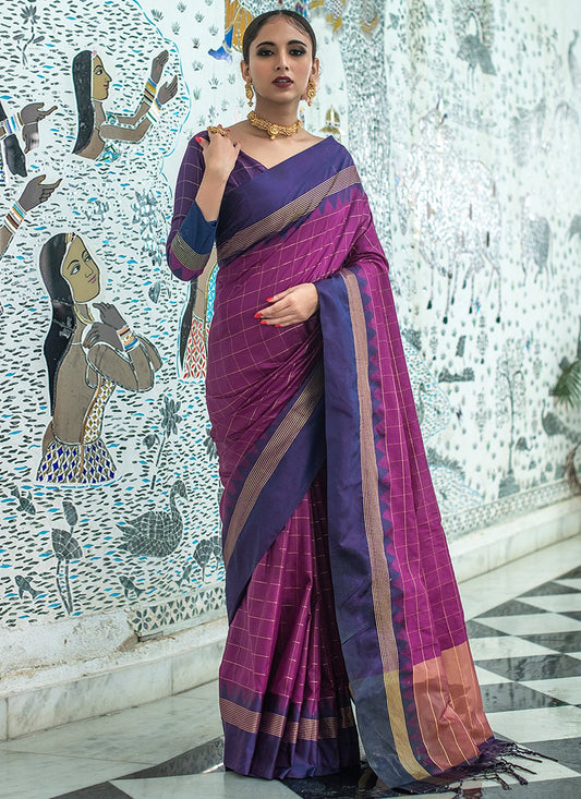 Contemporary Raw Silk Purple Woven Saree