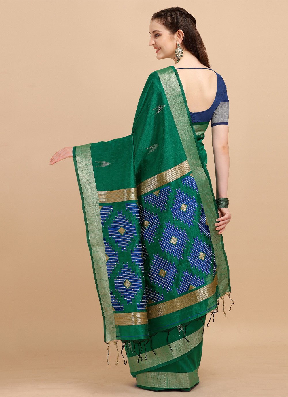 Trendy Saree Banglori Silk Raw Silk Green Sequins Saree