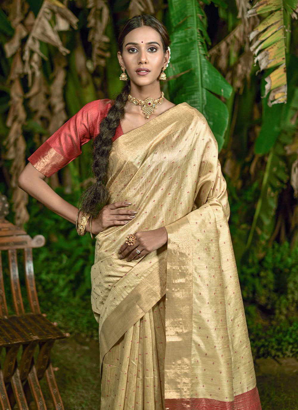 Trendy Saree Raw Silk Cream Woven Saree