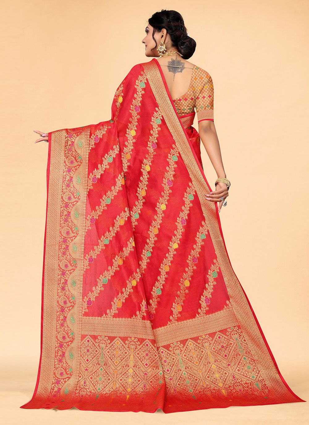 Contemporary Organza Red Woven Saree