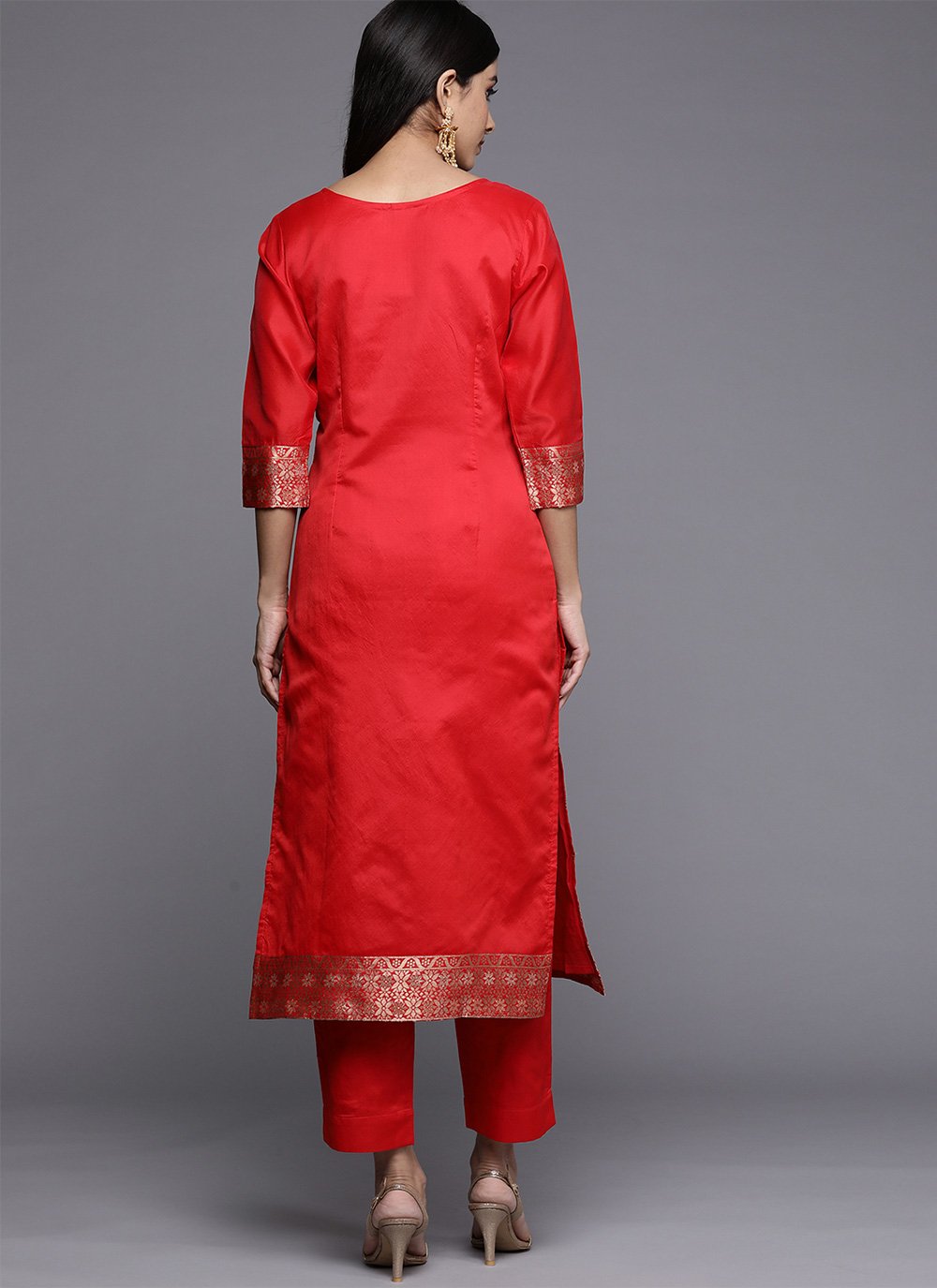 Designer Kurti Jacquard Red Woven Kurtis