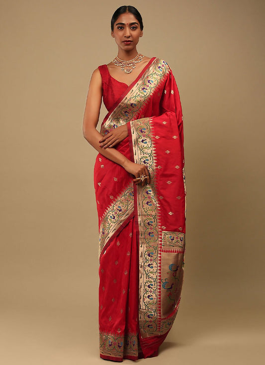 Traditional Saree Art Banarasi Silk Red Woven Saree