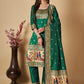 Pant Style Suit Banarasi Silk Green Woven Salwar Kameez