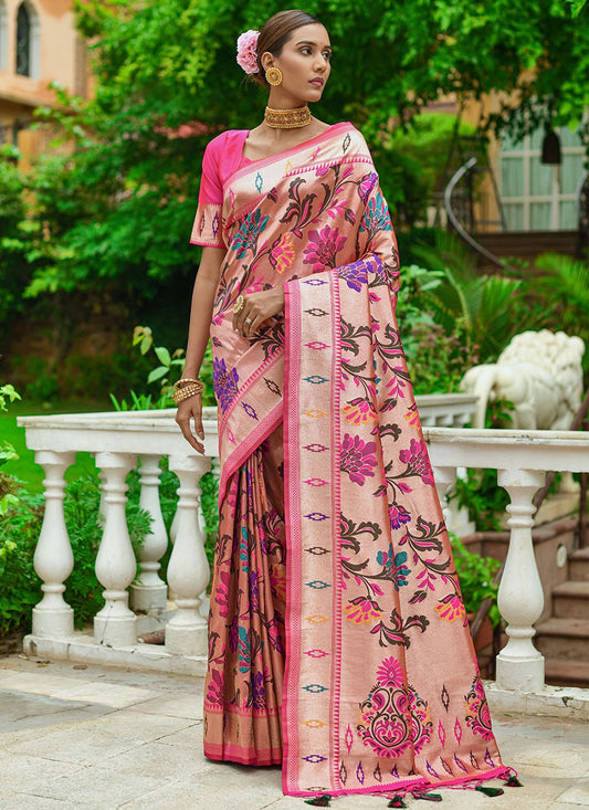 Trendy Saree Silk Pink Woven Saree