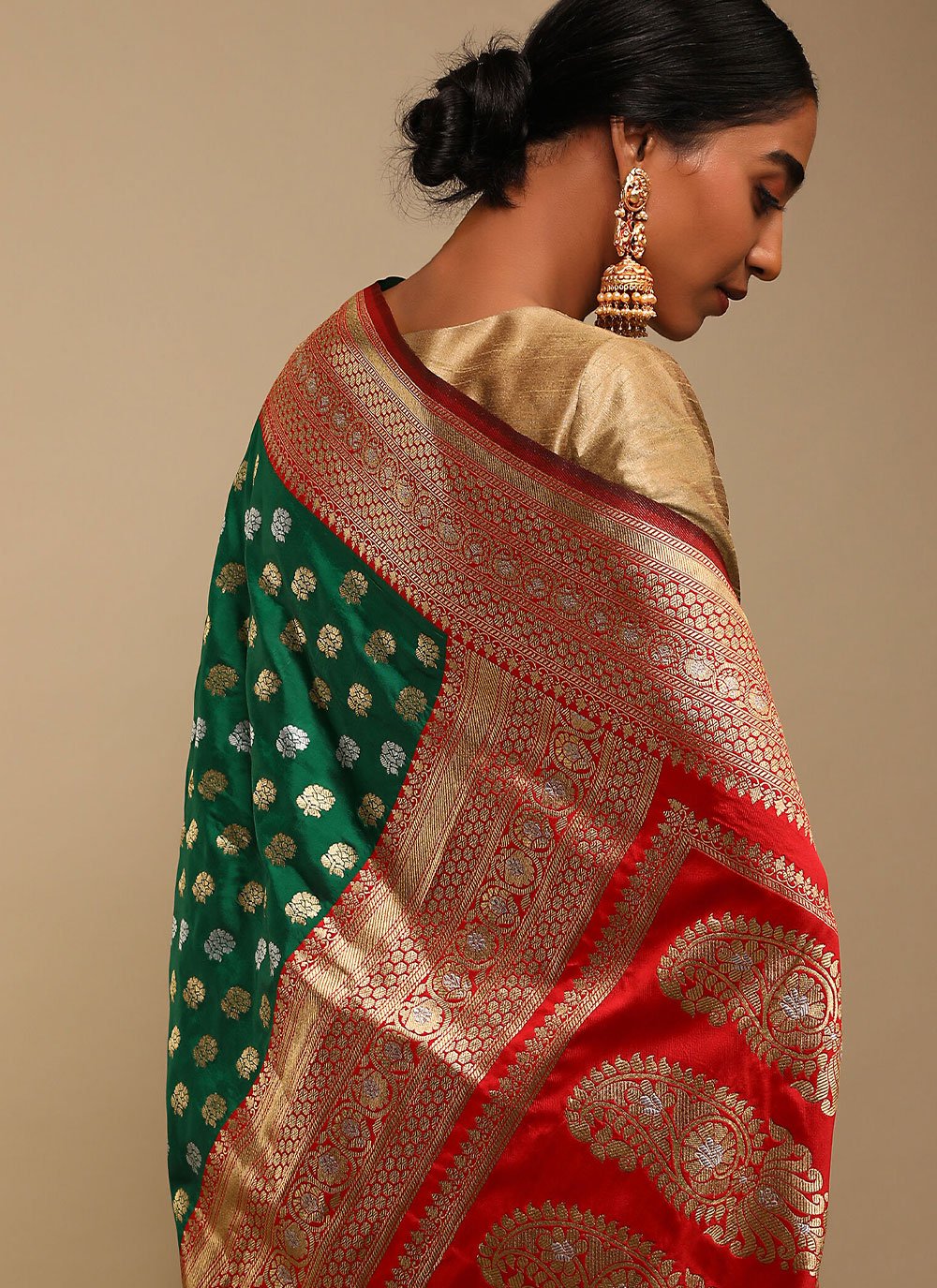 Classic Art Banarasi Silk Green Red Woven Saree