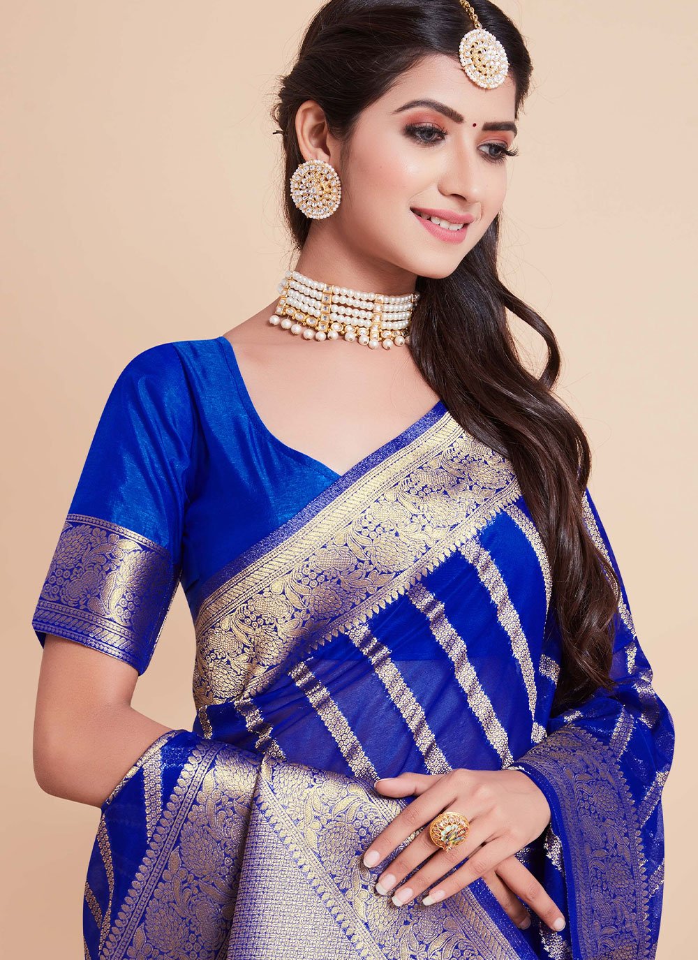 Classic Organza Silk Blue Woven Saree