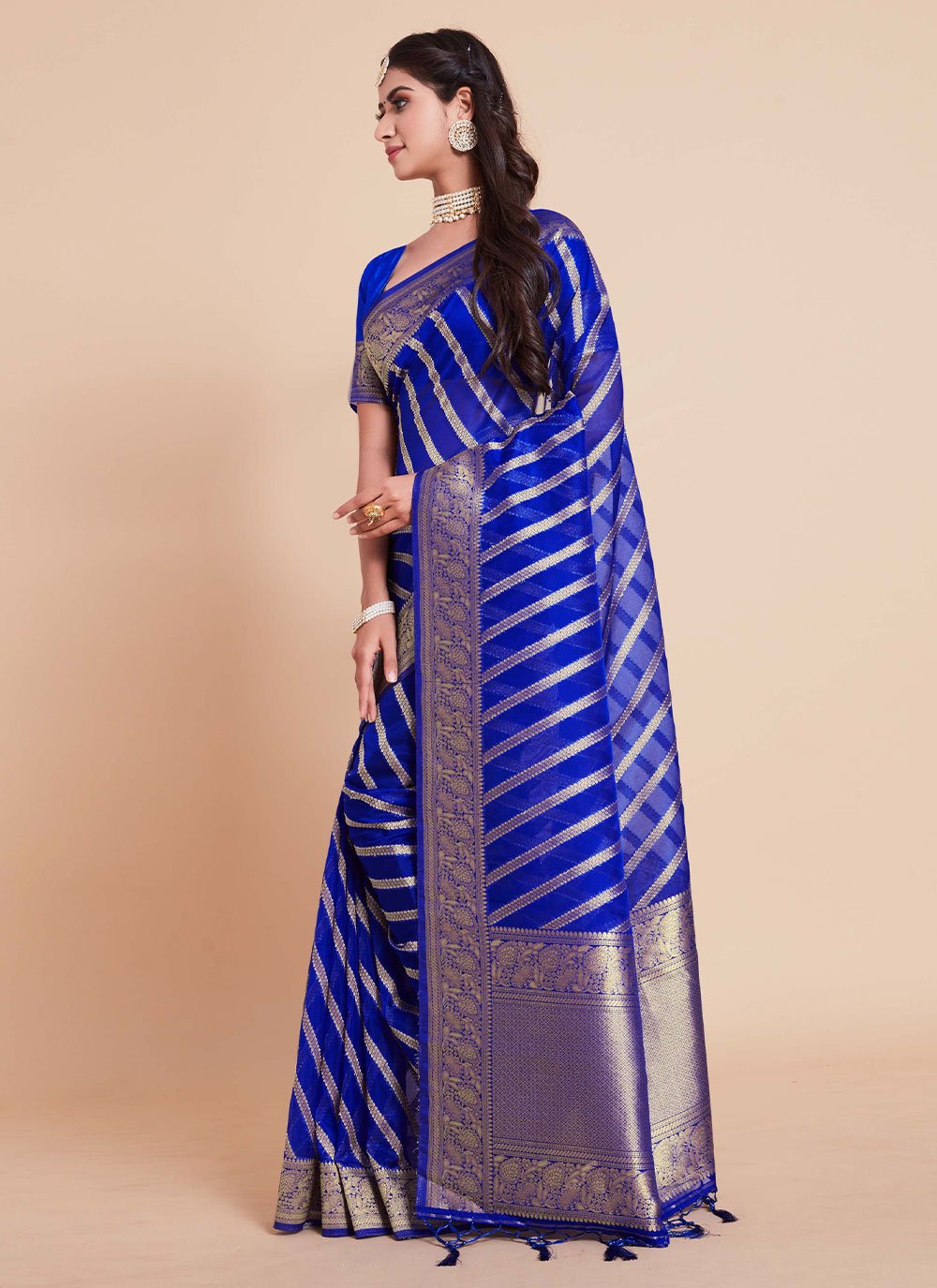 Classic Organza Silk Blue Woven Saree