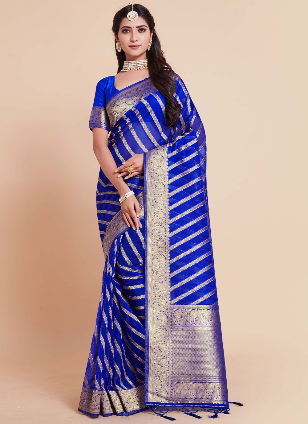 Classic Organza Silk Blue Woven Saree