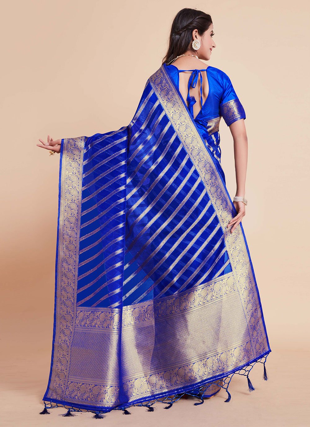 Classic Organza Silk Blue Woven Saree